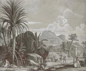 Odcházení na procházku, tapetový panel ze série "Paul et Virginie", od Dufour & Cie, kolem roku 1823