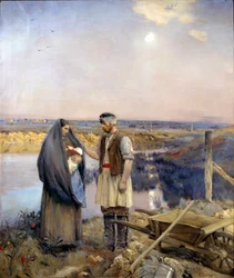 Den vytvořil rolnickou rodinu. Obraz Jeana Charlese Cazina (1841-1901) Sun. 1,99x1,66 m 1888 Paříž, musee d