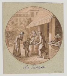Design pro malovaný porcelánový talíř, Les Tartelettes (Malé dortíky) pro Service des Objets de Desserts (Dezertní služba)