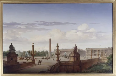 Place de la Concorde, pohled z terasy u vody; král Ludvík Filip projíždí náměstím v kočáře, 1846 (olej na plátně)