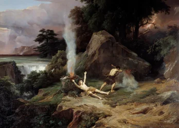 Kain, žárlivý, zabíjí svého bratra Ábela. Obraz Jean Charlese Rémonda (1795-1875), 1838. Olej. 2,65 x 3,98 m. Musée Fabre, Montpellier