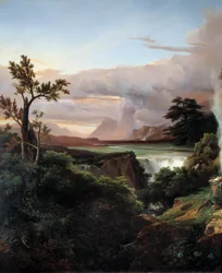 Krajina s vodopádem. Obraz Jean Charles Remond (1795-1875)