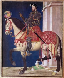 Jezdecký portrét Františka I. (1494-1547). Obraz školy Jeana Cloueta (1475/1485-1540)