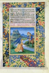 Paní Lat.Q.v.I.126 f.40 Tobiáš a anděl, z Knihy hodin Louise dOrleans, 1469