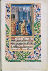 Paní Lat. Q.v.I.126 f.48 Judita se vrací do Betulie s uťatou hlavou Holoferna, z "Knihy hodin Ludvíka Orleánského".
