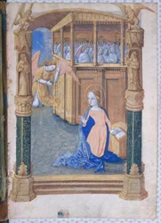 Ms. Lat. Q.v.I.126, fol. 12v: Zvěstování, z Knihy hodinek Ludvíka Orleánského, 1490