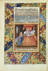 paní Lat. Q.v.I.126 fol.19v Izák žehnající Jákobovi, z „Knihy hodin Ludvíka d