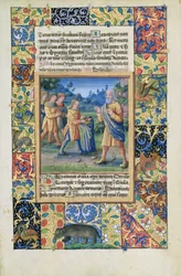 paní Lat. Q.v.I.126 fol.21 Josephovi bratři ukazují svému otci důkaz, že Joseph je mrtvý, z Knihy hodin Louise dOrleans, 1490