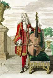 Gentleman hrající na violoncello, vydáno kolem 1688-90