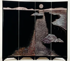 Světlo měsíce (Claire De Lune), plátno se čtyřmi panely, 20. (lakované stříbro)