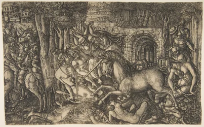 Král pronásledovaný jednorožcem, ze série Unicorn, ca. 1555.