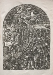Apokalypsa: Nevěstka Babylon, sedící na sedmihlavé bestii, 1546-1556.