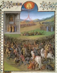 Ms Fr 247 f.70 Bitva Hebrejů proti Kananejcům a trest Koracha a rebelů, ilustrace z 
