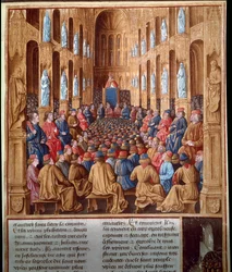 Papež Urban II. (1042-1099) káže první křížovou výpravu na koncilu v Clermontu ve Francii a sjednocuje rytíře, šlechtu a kardinály
