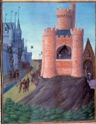 Obléhání Avignonu (1226). Smrt Ludvíka VIII. Korunovace svatého Ludvíka (Ludvíka IX.). Miniatura ve „Grandes Chroniques de France“ (251v)
