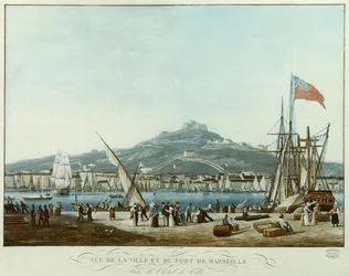 Pohled na město a přístav Marseille z radnice, c.1815-30 (akvatinta)