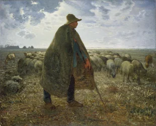 Pastýř pečující o své stádo (olej na plátně)