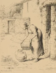 Žena vyprazdňuje kbelík, 1862 (cliché verre)