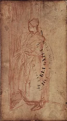 Mladá žena bere prádlo z police, c.1850-52