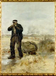 Chiffonnier allumant sa pipe - sběrač hadrů zapalující si dýmku (olej na dřevě)
