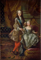 Portrét krále Ludvíka XV. (1710-1774) a jeho snoubenky Marie Anne Victoire Španělské (1718-1781), dcery Filipa V. Španělského Obraz Jeana Francoise De Troy (1679-1752) Kolem 1724 Florencie, Palazzo Pitti
