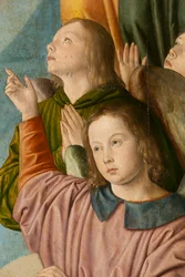 Andělé, detail. Triptych mistra z Moulins