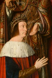 Vévoda Petr II Bourbonský, detail. Triptych mistra z Moulins