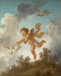 Fragonard - Pokrok lásky Láska pronásleduje holubici, 1790-91