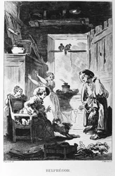 Ilustrace Jean Honore Fragonard (1732-1806) k bajce Jean de la Fontaine (1621-1695) „“ Belphegor““. Rytina.