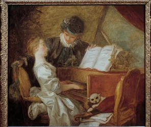 Hudební lekce Malba od Jean-Honore Fragonarda (1732-1806). Slunce. 1,09 x 1,21 m.
