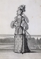 Ženské baletní kostýmy, rytina Jean Berain starší (1637-1711), Francie