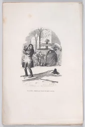 Vstává, od hlavy až k patě pokrytý sněhem. z Malé bídy lidského života, 1843.