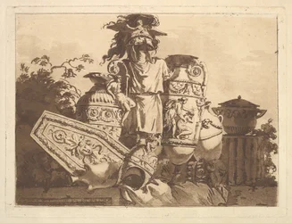 Kompozice se starožitnostmi, z Recueil de Compositions par Lagrenée Le Jeune Colle..., 1782-84.