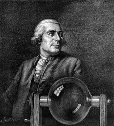 Portrét Josepha de Montgolfiera (1740-1810), francouzského průmyslníka, vynálezce horkovzdušného balónu. (Z portrétu Boissieu, v Musee de Lyon). Rytí do „“ Příroda: přehled věd a jejich aplikací v umění a průmyslu ““