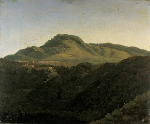 Pohled na římskou Campagna s jezerem Nemi