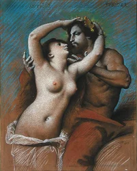 Antipe a Jupiter (uhl a pastelka na papíře)