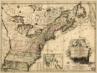 Mapa Spojených států amerických po mírové smlouvě z roku 1783.