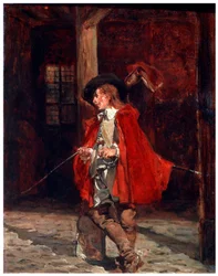 Bretteur šermíř v červeném plášti, 19. století