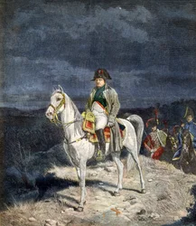 Francouzský císař Napoleon I. na koni 1814 - rytina podle Meissoniera.