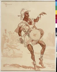 Africký hudebník (akvarel)