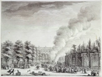 Francouzská revoluce: „“ Model papeže hoří v Palais-Royal, 6. dubna