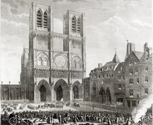 Thomas de Mahy (1744-90) markýz z Favras činí čestnou nápravu před Notre-Dame, vyryl Pierre Gabriel Berthault (1737-1831) 1790
