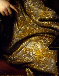 Portrét Jean Baptiste (Jean-Baptiste) Colbert (1651-1690) seigneur Marquis de Seignelay, ministr námořnictva, syn Colberta Detail závěsů. Obraz Marca Nattiera (1642-1705)