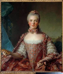 Portrét madame Adelaide z Francie (1732-1800) tvorba uzlů Malba Jean-Marca (Jean Marc) Nattier (1685-1766) 1756 Slunce 1,26x0,96 m - Portrét Madame Adelaide de France (1732-1800) vázání uzlů . Obraz Jean-Marc (Jean Marc) Nattier (1685-1766)