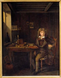 Mladý student připravuje barvy svého mistra Malba Jean Michel Grobon (1770-1853) Lyon 19. století, Musee des Beaux Arts