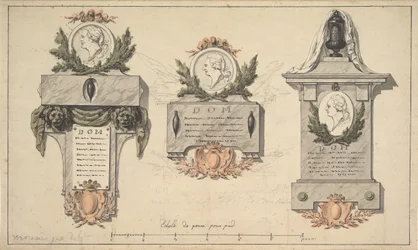 Tři návrhy na pohřební pomník nebo epitaf, ca. 1770-90.