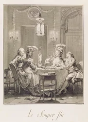 Jemná večeře, 1781, rytina I.S. Helman (1743-1809)