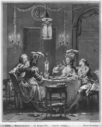 Gurmánská večeře, vyryla Isidore Stanislas Helman (1743-1809) 1781