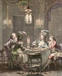 Le supper fin - rytina Moreau Jean Michel, le Jeune (1741-1814) - Gurmánská večeře, rytina Isidore Stanislas Helman (1743-1809) 1781 po Moreau, Jean Michel mladší (1741-1814)