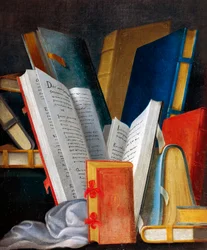 Alegorie literatury a čtení, panel maloval Jean Mosnier (1600-1656). Zámek Beauregard, Loir-et-Cher, Francie. Detail.
